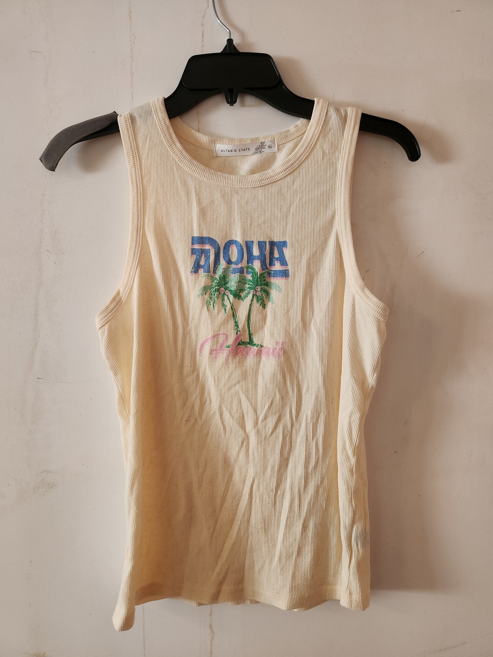 💕 5/$25 Altar'd State Cream Tank with 'Aloha' Palm Graphic